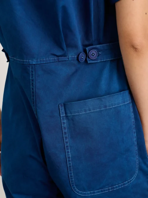 Indigo Dyed Standard Short Jumpsuit In Cotton Twill