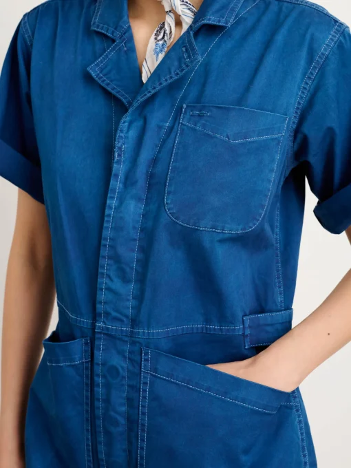 Indigo Dyed Standard Short Jumpsuit In Cotton Twill
