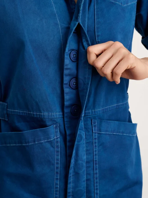 Indigo Dyed Standard Short Jumpsuit In Cotton Twill