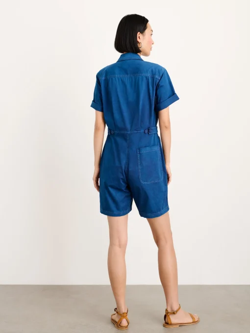 Indigo Dyed Standard Short Jumpsuit In Cotton Twill