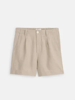 Pleated Pull On Shorts In Flax