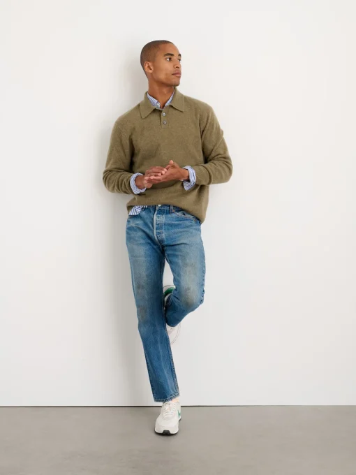 Polo Sweater In Washed Cashmere
