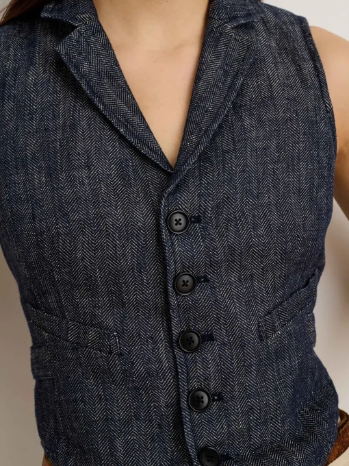 Suitish Vest In Linen Herringbone