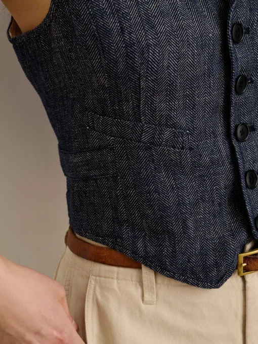Suitish Vest In Linen Herringbone
