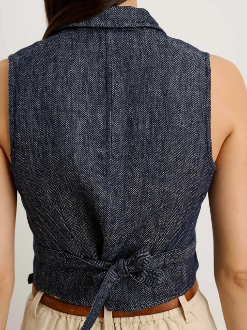 Suitish Vest In Linen Herringbone