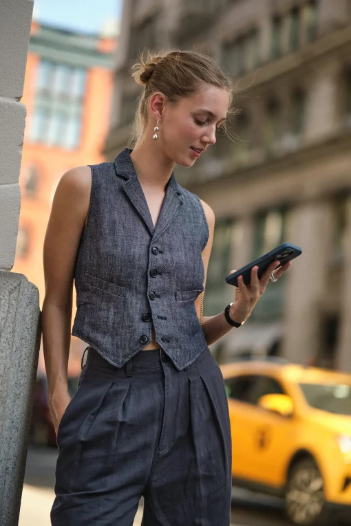 Suitish Vest In Linen Herringbone